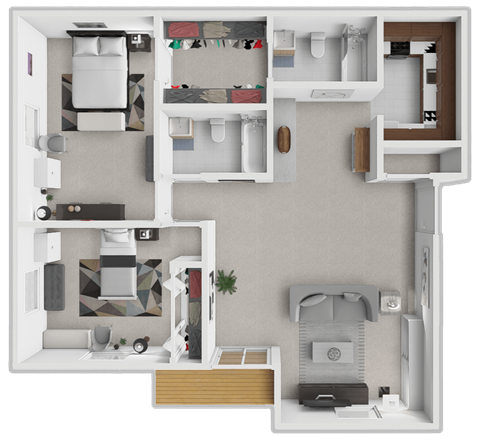Floor plan for 2 beds, 2 baths, 1089 sqft